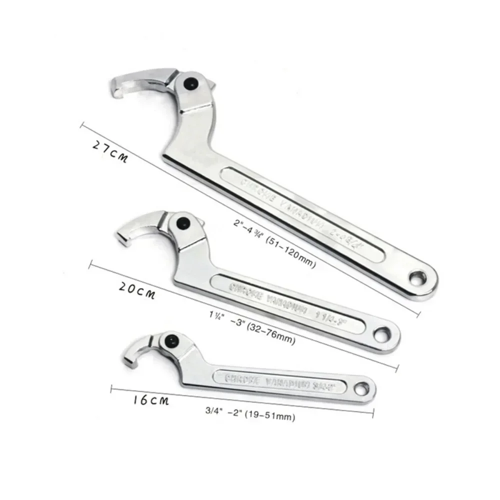 1PCS Adjustable Wrench Hook Spanner Square/Round Head CR-V Spanner Key for Round Bolt Hand Tools 19-51/32-76/51-120mm