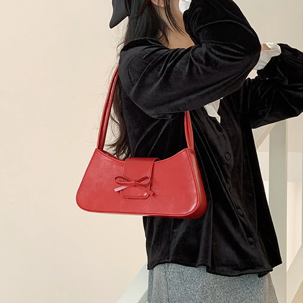 

Shoulder Bags for Women Bow Purse Trendy Y2K PU Leather Hobo Handbag Cute Bag Zipper Closure Clutch Small Underarm Bag