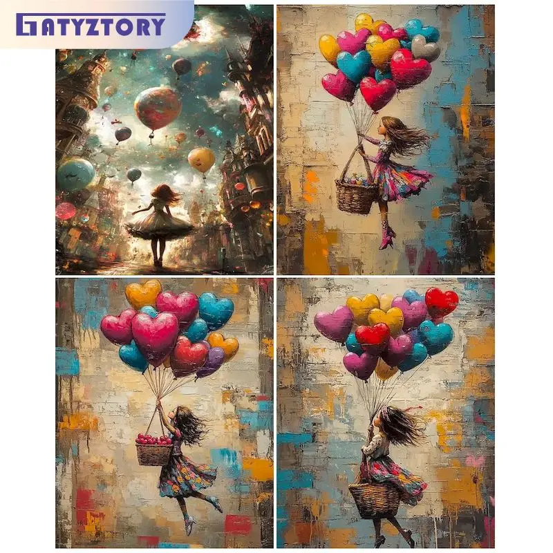 

GATYZTORY Hot Air Balloon Painting By Numbers 40x50cm Kits Flower Girl Drawing On Numbers For Adults Kill Time Diy Gift