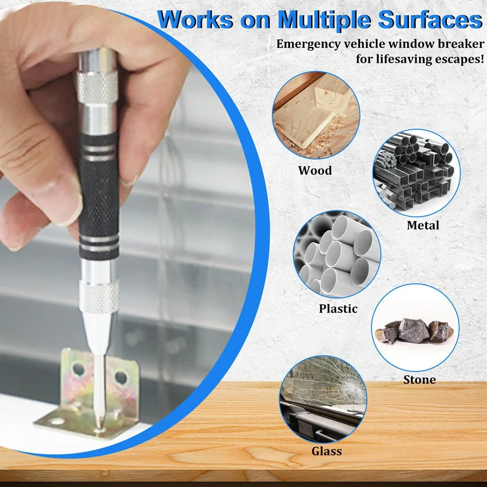 

ABZY-Premium 6In And 5In Spring Loaded Center Punch, Adjustable Tool For Wood, Metal, Glass