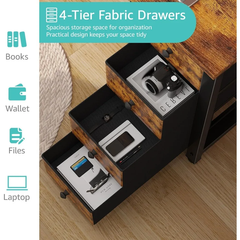 مكتب كمبيوتر حديث مقاس 55 بوصة مع 4 أدراج قماشية وأرفف تخزين للمكتب المنزلي ومكتب الكتابة والدراسة في غرفة النوم، Styli