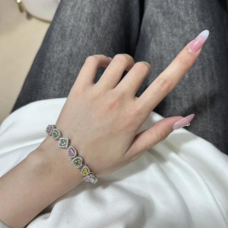 

MDL Moissa!ite Style Candy Irregular Micro Pave Colorful Gemstone Bracelet Luxury Premium Full Diamonds Bracelet