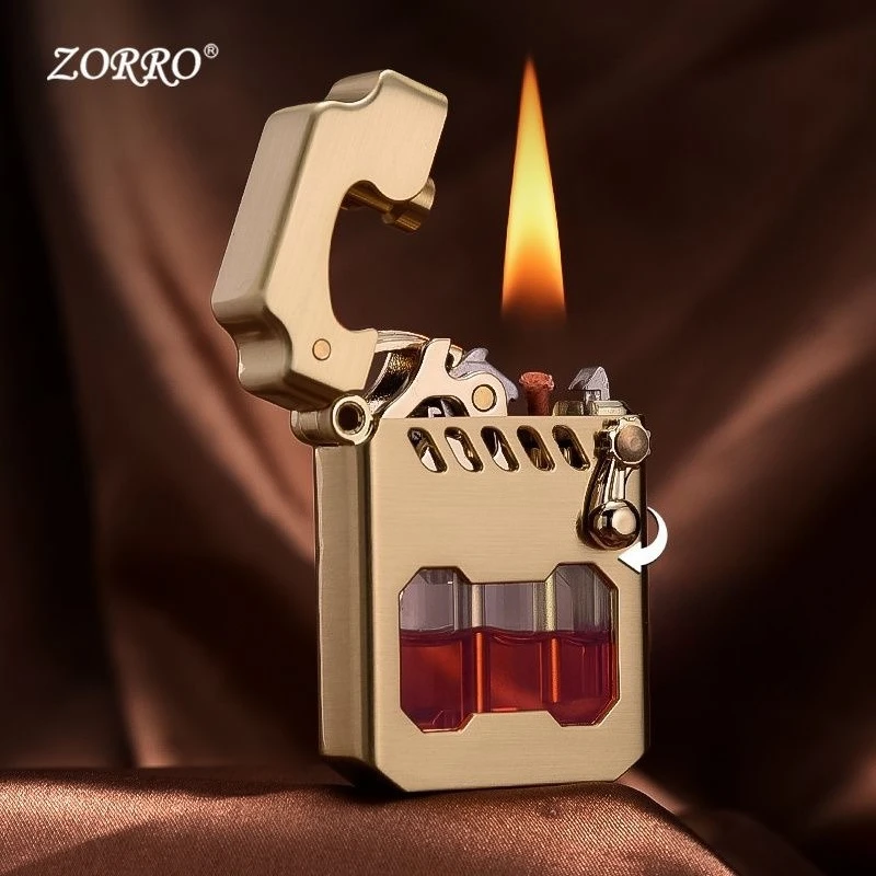 

Zorro Cyber Mecha Oil Lighter with Transparent Oil Tank,Semi-automatic Fire Igniter, Full Metal Lighters Smoking Accessories