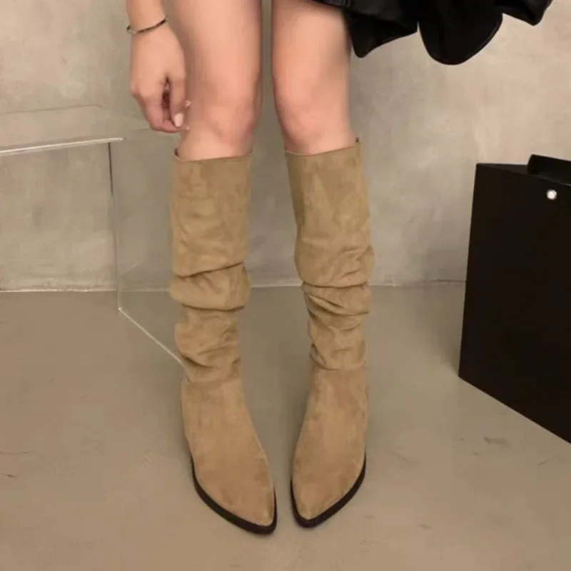 Retro Ruched Leather Ankle Boots for 2025 Winter, Fashionable and Versatile Style Pointed-Toe Platform Women's Boots, Size 35-43 image 2