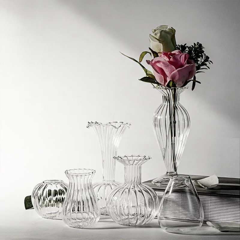 Nordic Transparent Glass Vase Creative Striped Flower Arrangement Set Cute Hydroponic Furniture Desktop Decoration Home Decor