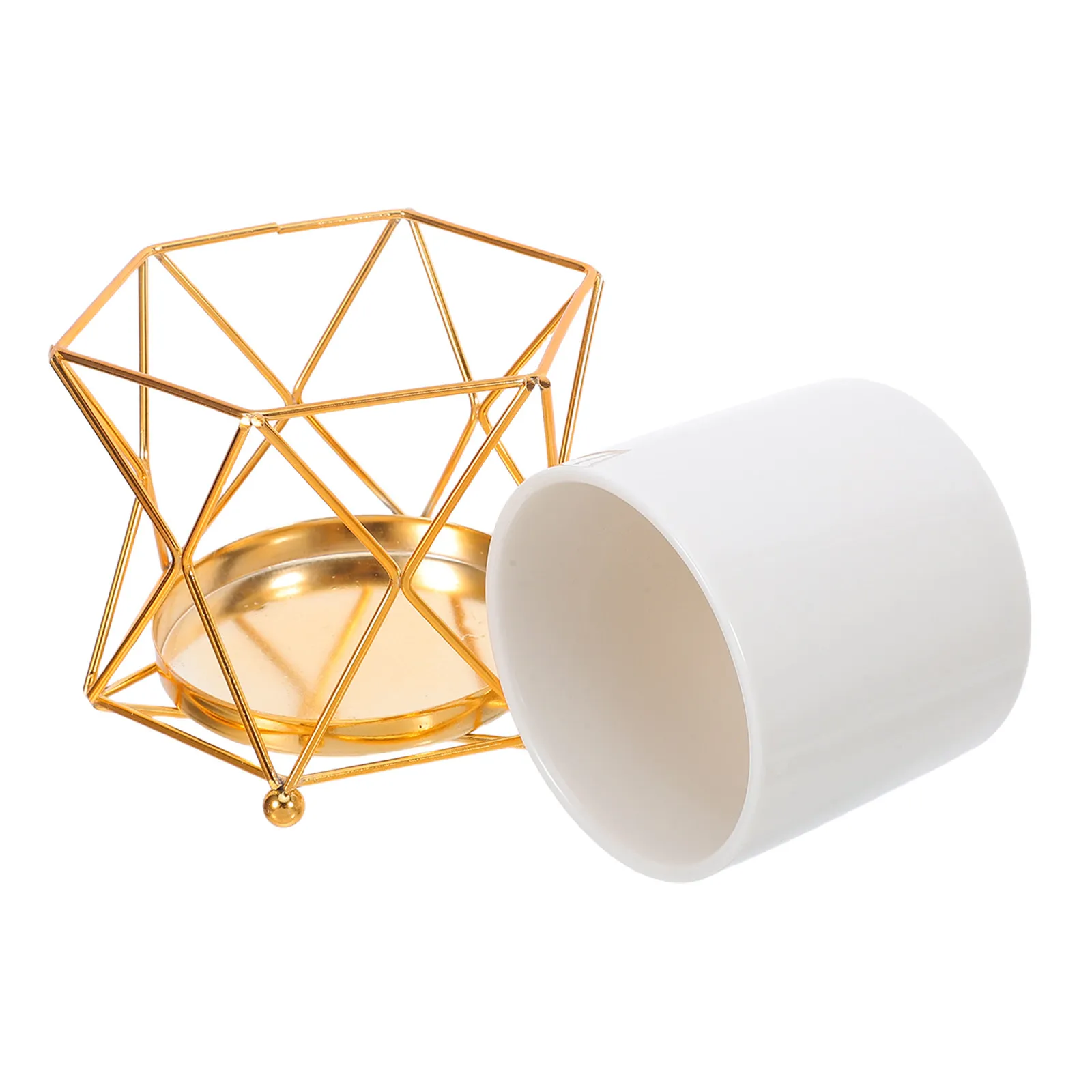 Ceramic Pen Organizer Iron Rack Desktop Pencil Cup Makeup Brush Storage Holder Office Home Study Room Rustic Decorative Pen