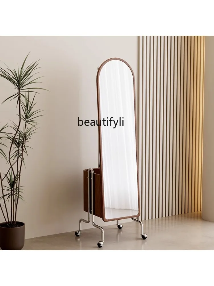 Home Retro Full-Length Mirror Coat Rack Household Removable Dressing Mirror Creative Floor-Standing Storage Shelf