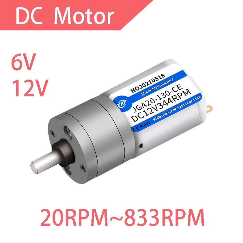 

6V 12V DC Gear Motor Miniature DC Geared High Torque Motor Adjustable Speed Forward and Reverse High Power Small Motor JGA20-130