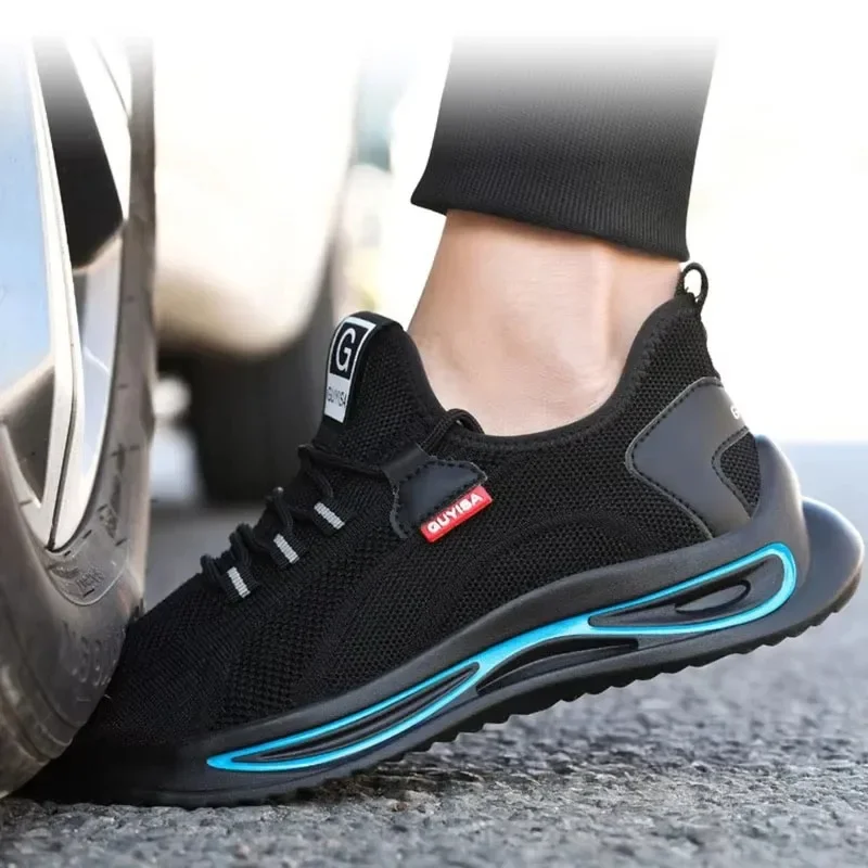 Lightweight Sports Safety Shoes Men Steel Toe Anti Smash Anti Puncture Breathable All Season Soft Sole Work Sneakers