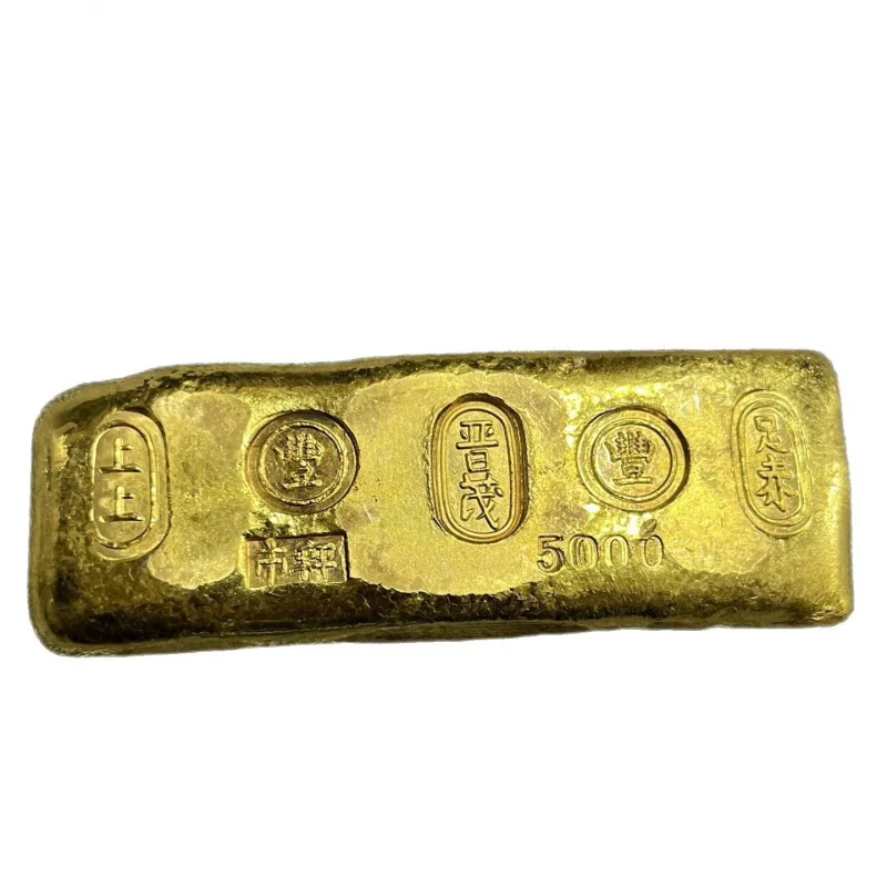 Ming Dynasty gold ingot, gilded solid brass gold bar, collectible Jinmao Dragon and Phoenix gold bar, decorative piece, film pro