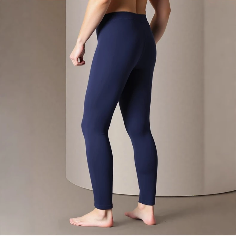 2026 Winter Men's Blue Thermal Long Underwear Pants Polyester and Spandex Blend Fabric for Warmth Asian Sizes XL-6XL