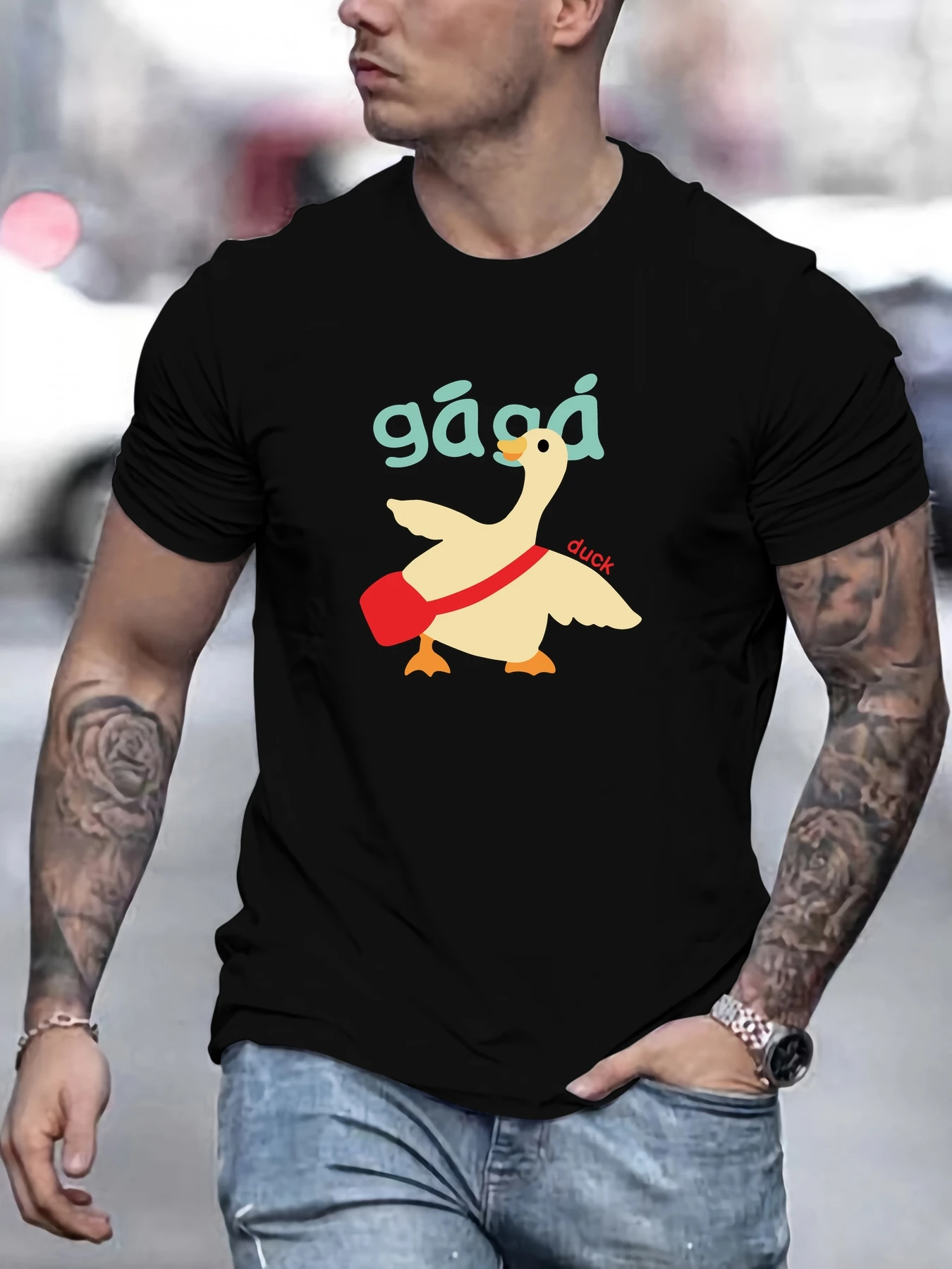 

Male duck pattern summer casual crew neck short T-shirt