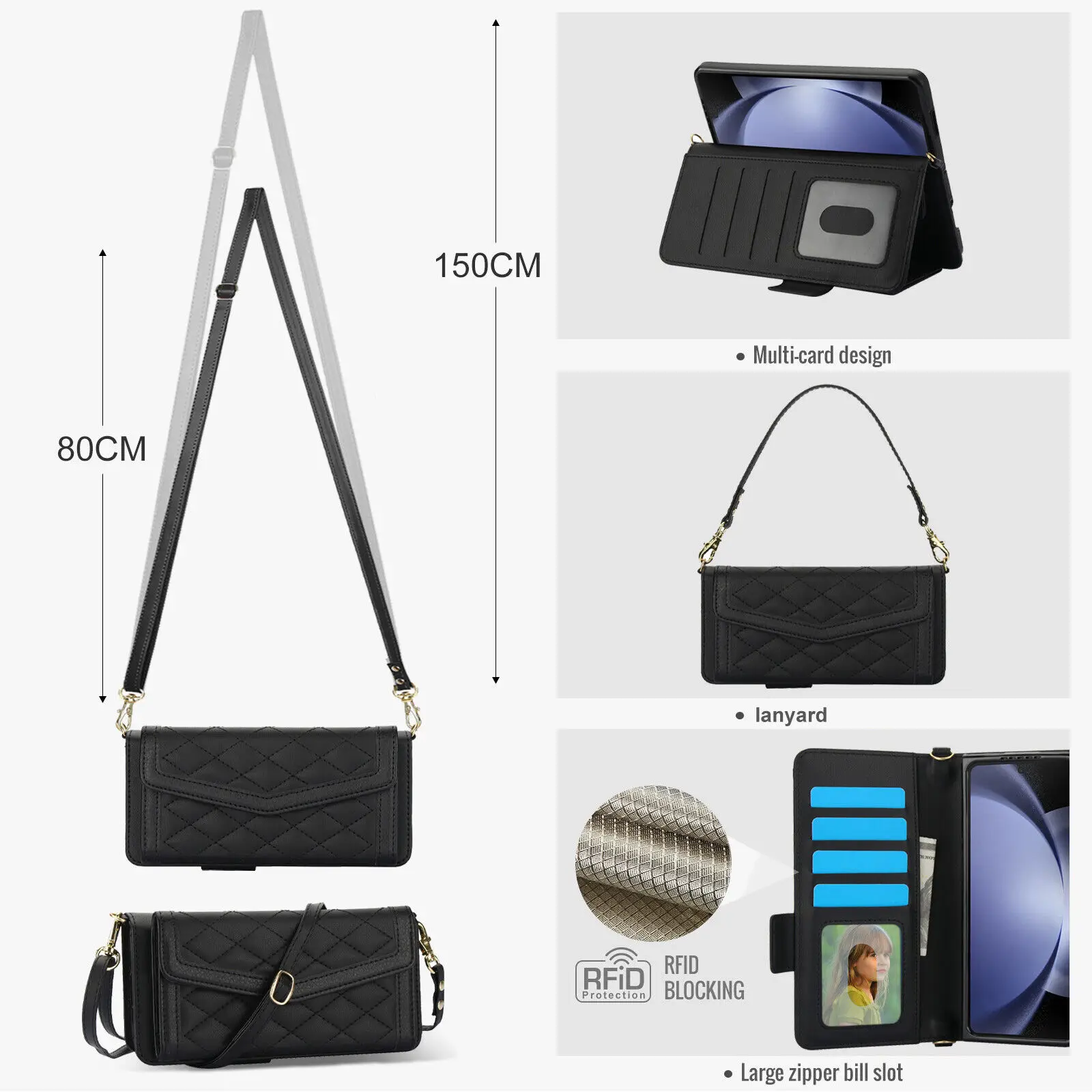 Crossbody Leather Wallet Phone Case Card Holder For Samsung Galaxy Z Fold 6 5 4 3 with S-Pen Holder Straps Hand Holder Cover