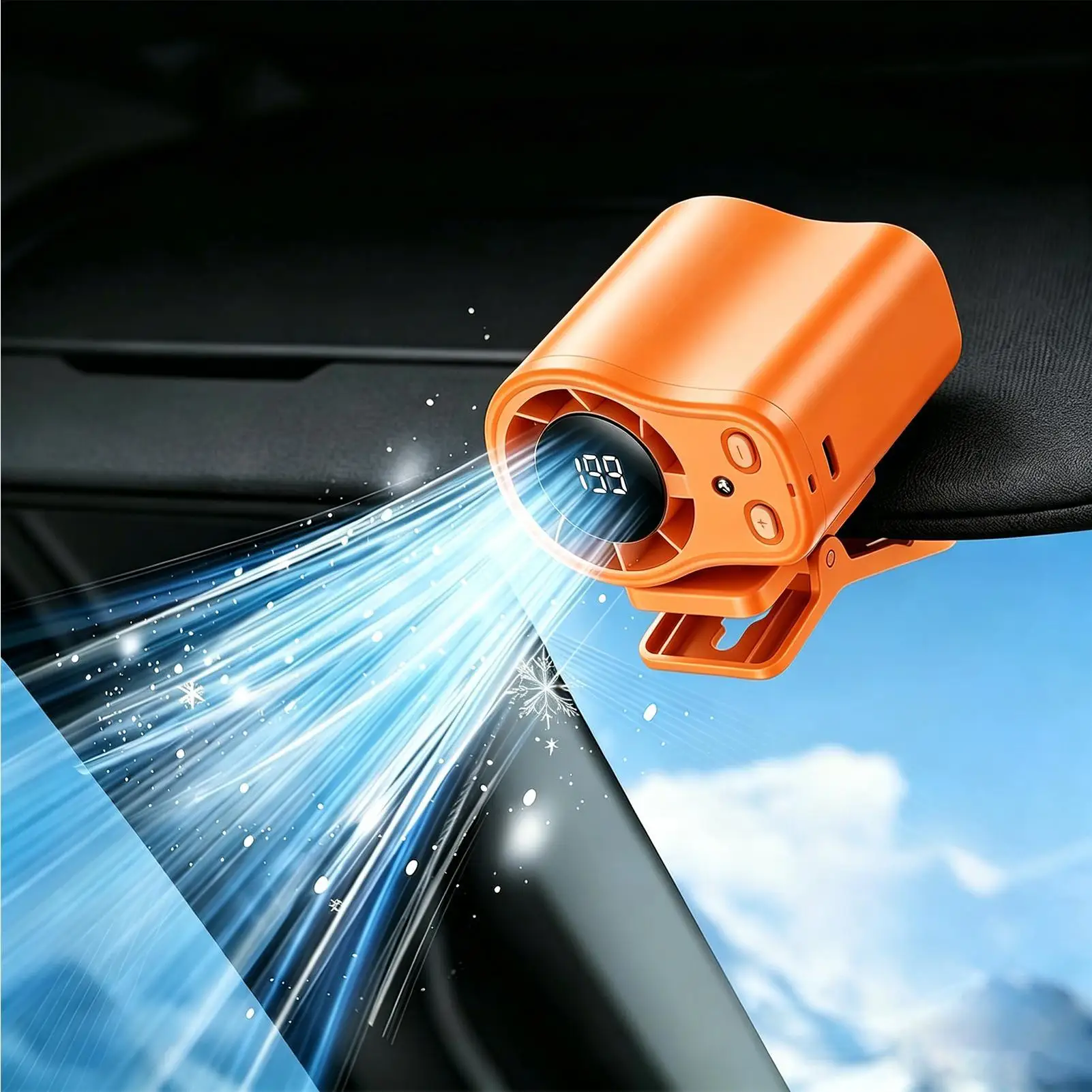 USB Rechargeable Semiconductor Cooling Fan Clip on with 360 Rotation 3 Wind Speeds LED Battery Display Portable Car Fans