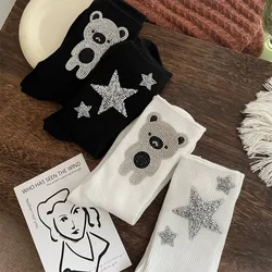 Diamond Cartoon Bear Decorative Socks, Fashionable Diamond Sparkling Women's Socks, Comfortable And Breathable Christmas Socks