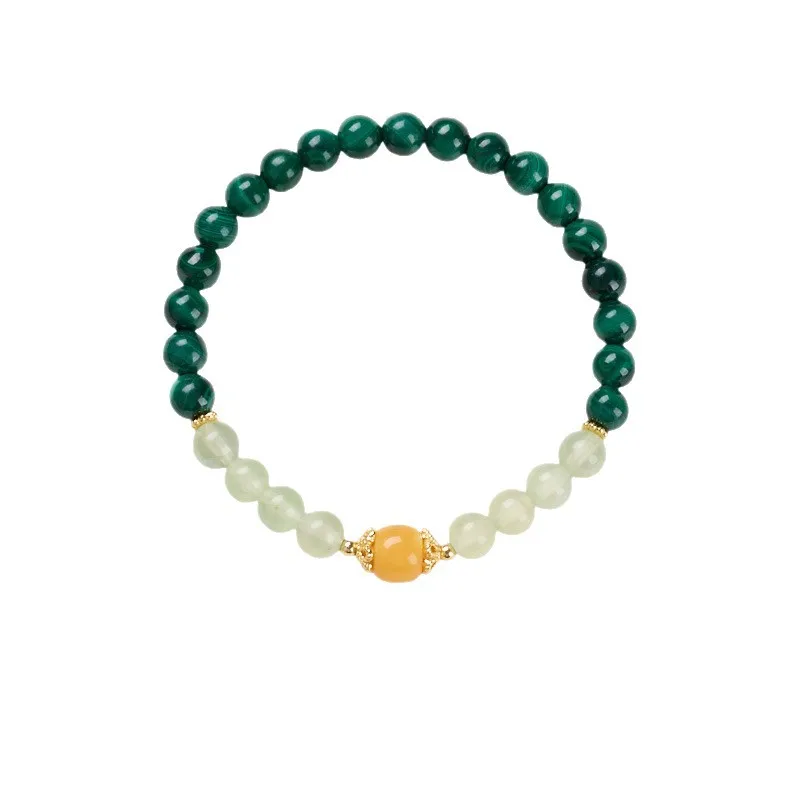 

Ruifan 6MM Natural Malachite Grape Stones Beaded Strand Women's Bracelets Vintage Geometric Amber Charm Bangle for Female 1559