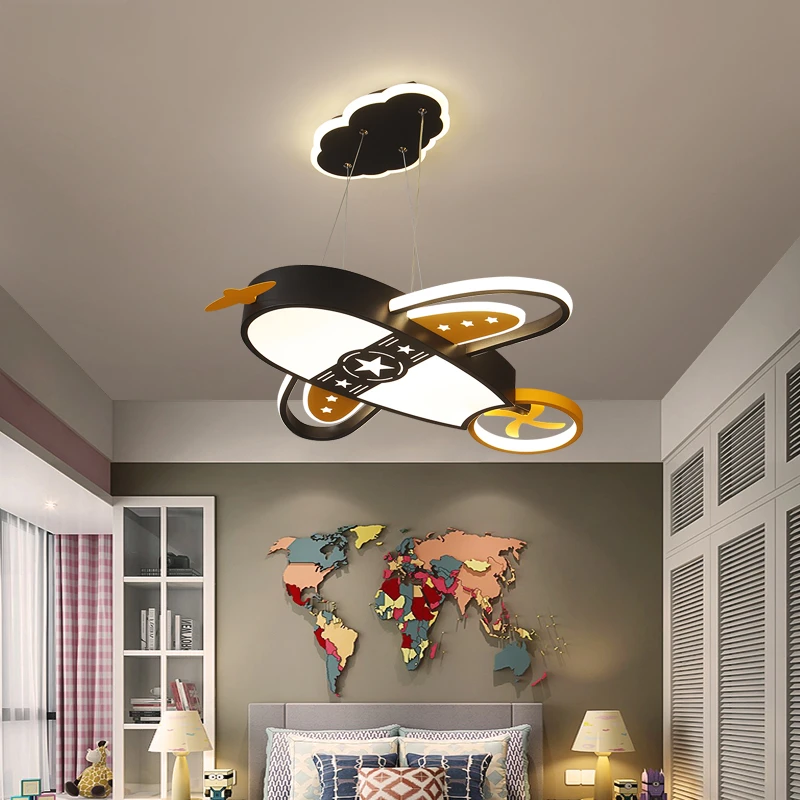 Modern Modest Ceiling Lamps for Room Children Kids Baby Boys Aircraft Art Chandelier Colorful Bedroom Led Lights Home-appliance