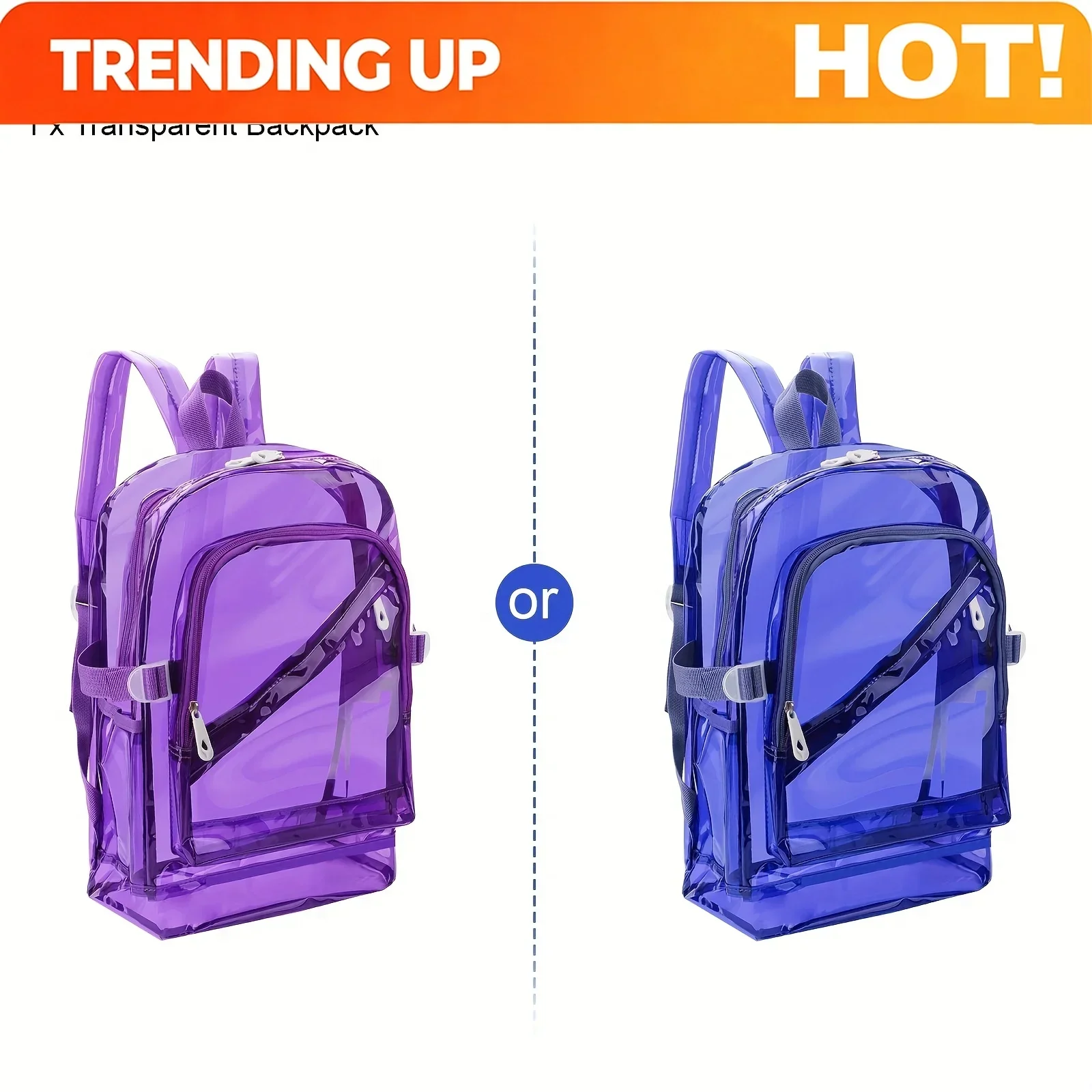 Custom Bag PVC Fashion Transparent Backpack, Daily Backpack Notebook School Bag, Adjustable Shoulder Straps, For School, Campus