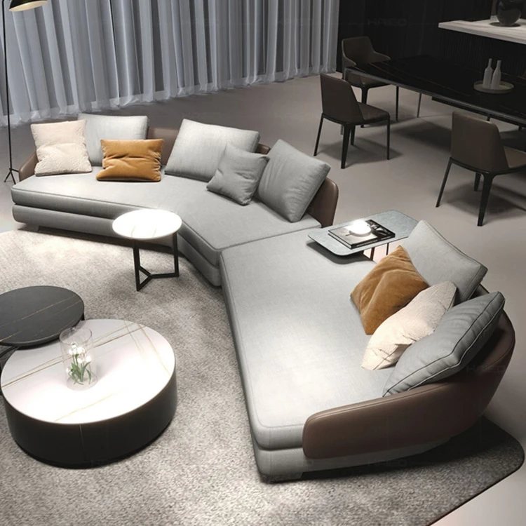 AIROW High-end Fabric Sectional Sofa Set with Leather Arms, Modern Luxury Design for Living Room, Factory Price