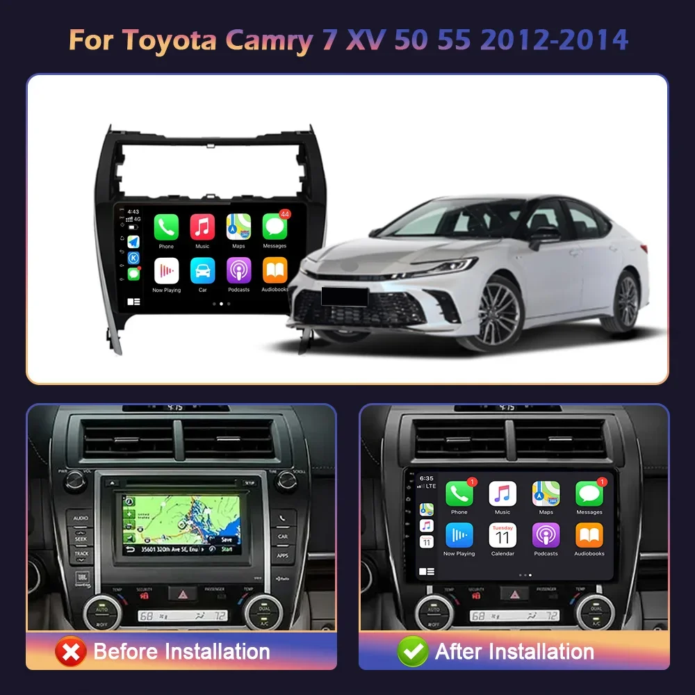 Android 14 For Toyota Camry 7 XV 50 55 2012-2014 CarPlay 2Din Screen Auto Radio Multimedia Navigation Wireless Carplay 4G GPS