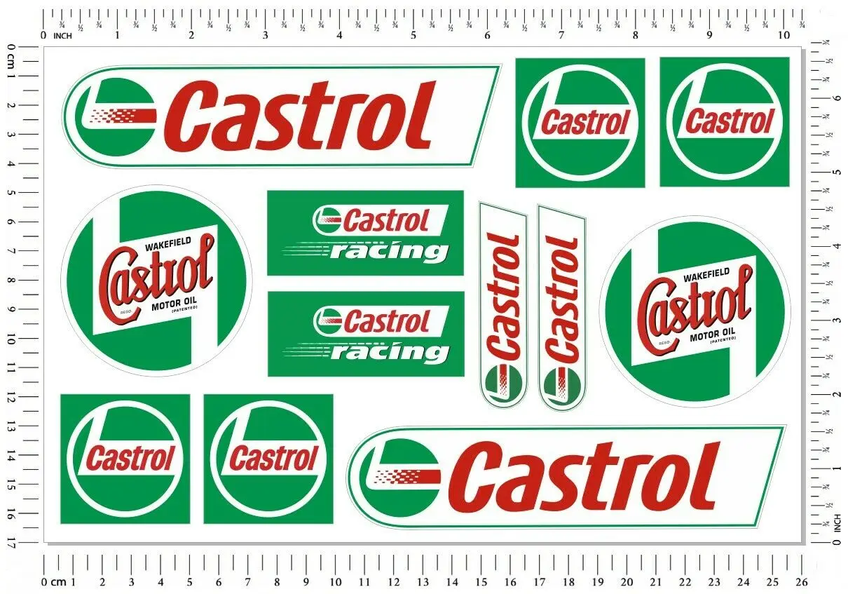 Castrol Oils Racing Sponsor Motorcycle Stickers Bike Helmet Decals Laminated Set for Suzuki Honda Kawasaki Ducati Yamaha Vespa