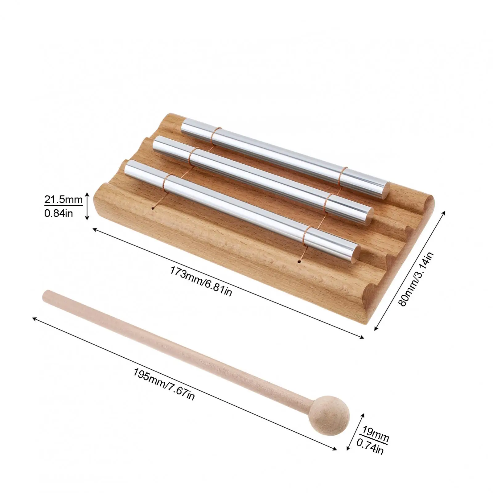 Three Tone Chime Bar for Classroom Management / Meditation and Mindfulness, Wooden Bells Percussion Instruments