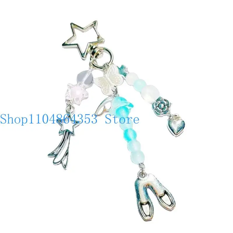652F Phone Chain Keychain with Beaded Star Strawberry Pendant Multifuntional Bag Charm Perfect Present for Women and Girls