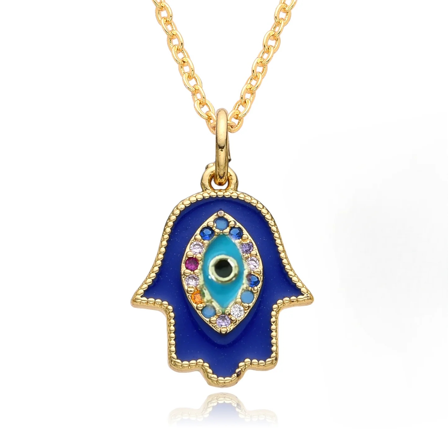 New Gold Color Fatima Hand Charms Oil Drip Green Turkish Evil Eye Necklace for Women Zircon Emo Choker Chain Pendant DIY Jewelry