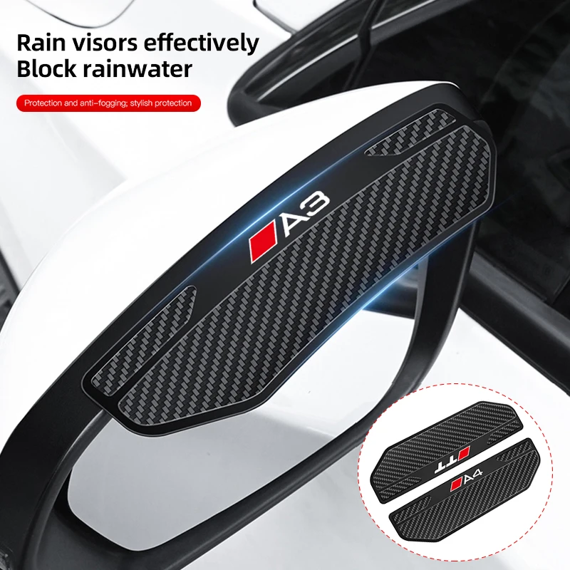 2Pcs Car Rearview Mirror Rain Eyebrow Deflector Rainshield Cover Sticker For Audi A1 A3 A4 B6 B9 A5 A6 A7 A8 Q2 Q3 Q5 Q7 Q8 TT