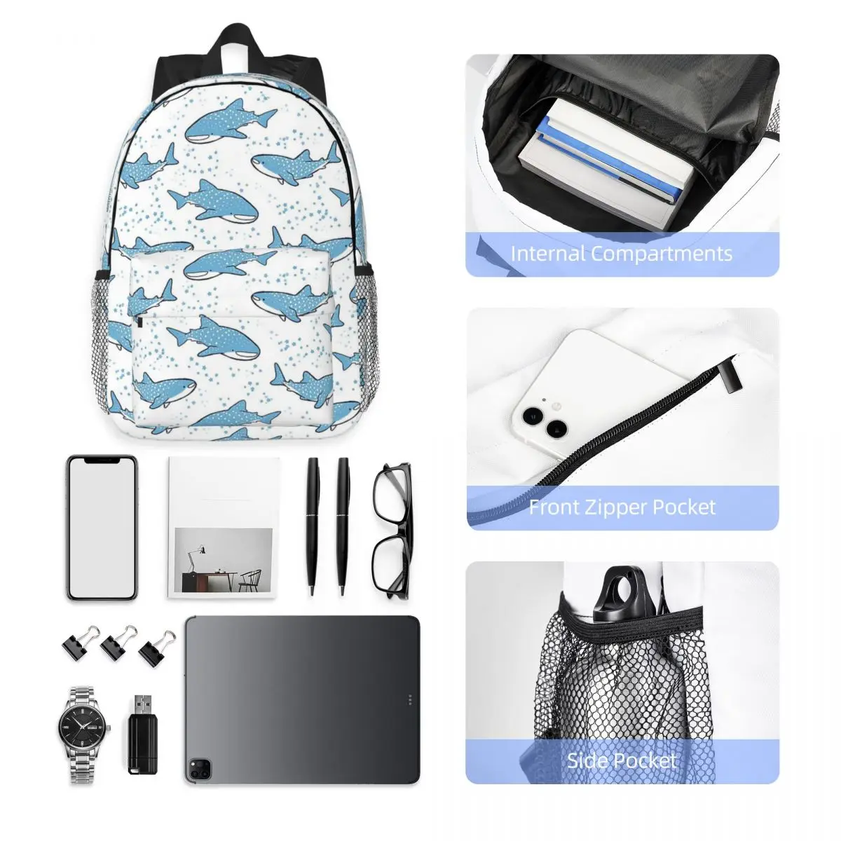 Starry Whale Sharks Backpack Hot Sale Daypack Large Capacity Boys Girls BookBag Shoulder Bags for Men Women School Bag