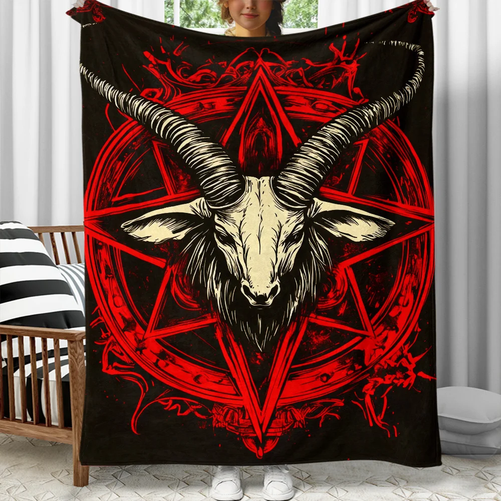 Custom Baphomet Goat Fleece Blanket Personalized Name Pentagram Throw All Season Soft Warm Bedding Home Decor Gift
