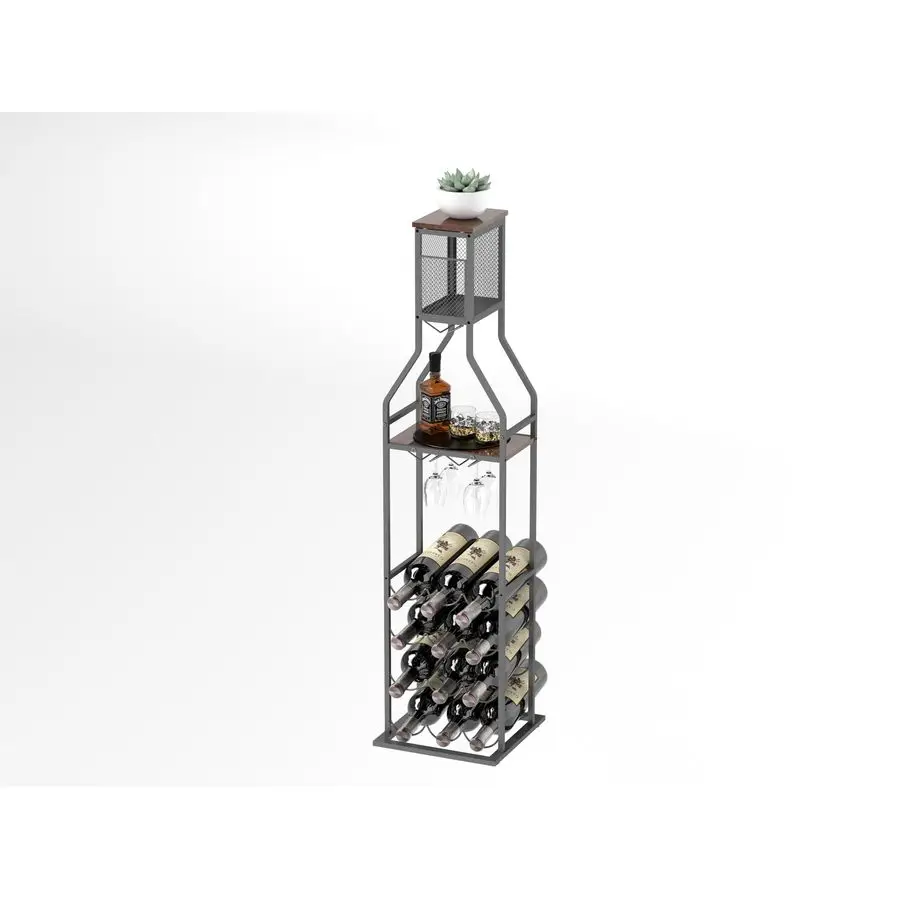 

Wine Rack for 12 Bottles Freestanding Wine Storage with Glass Holder amp Hidden Cork Storage, Industrial Wine Bottle Organizer f