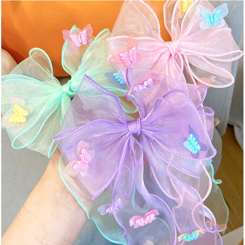 1pc Fairy Mesh Butterfly Ribbon Hairpin Sweet Girl Braid Hairpin Versatile Princess Duckbill Clip Children Headwear Accessories