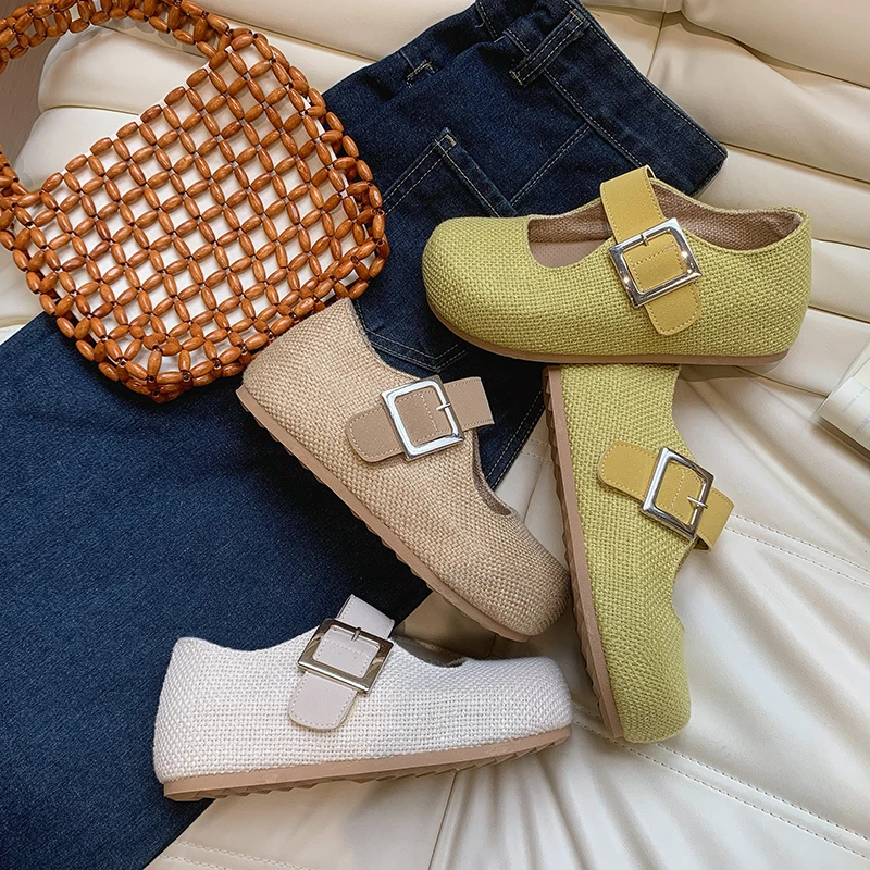 Summer 2026 Women's Flat Sandals Lightweight Woven Linen Slip-On Sweet Head Covering Casual Roman Style Anti-Slip Support Arch