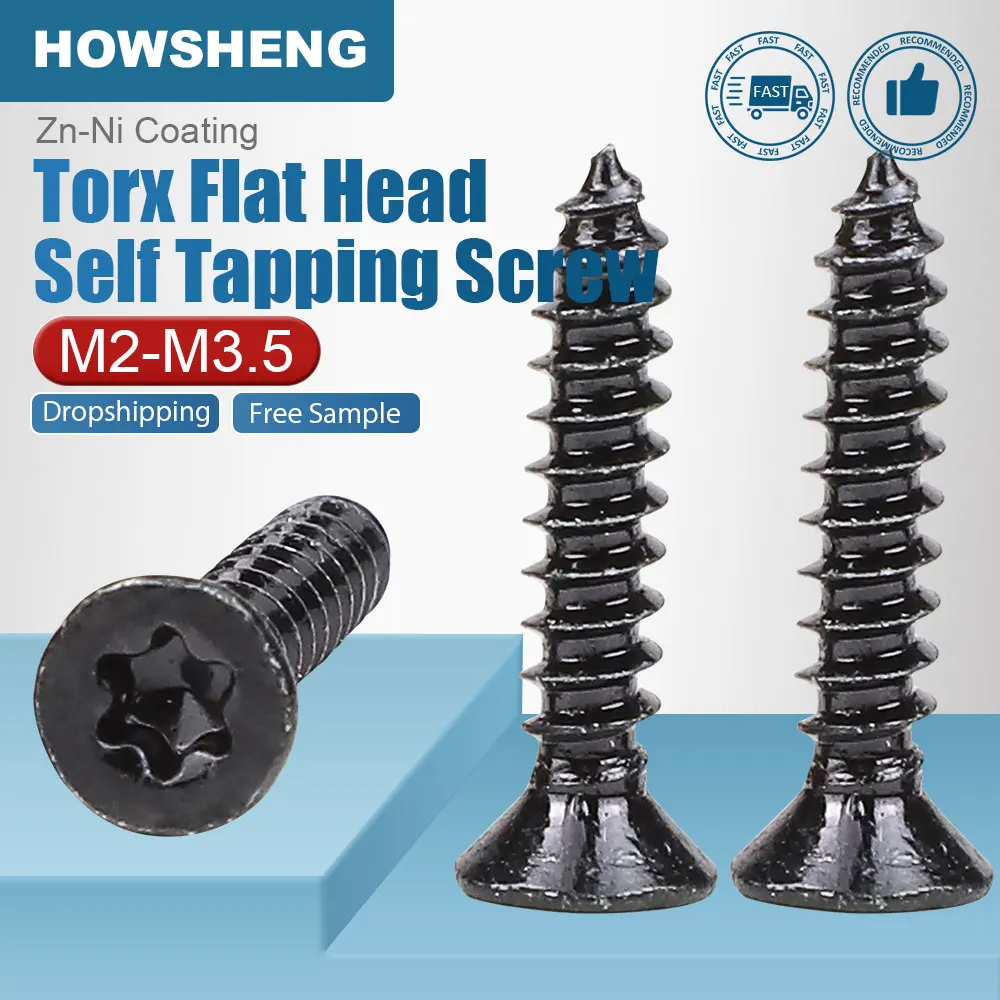 Black Zinc-Nickel Alloy Torx Flat Head Tapping Screw M2 M2.3 M2.6 M3 M3.5 Hardened CSK Head Security Star Screw for Sheet Metal