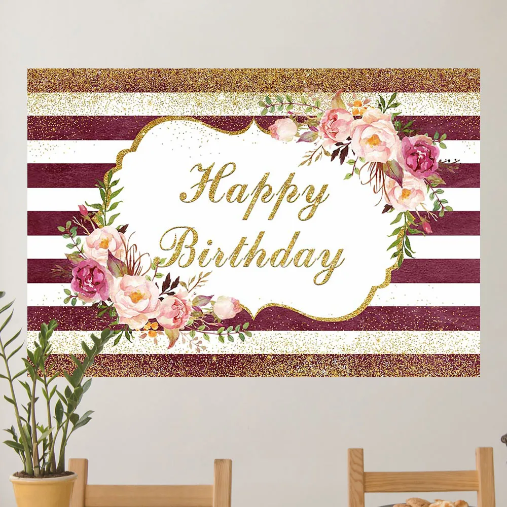 Decorazione per feste a tema glitter dorati Sfondo di compleanno per donne rosso vino Sfondo fotografico per ritratti adulti Sfondi floreali