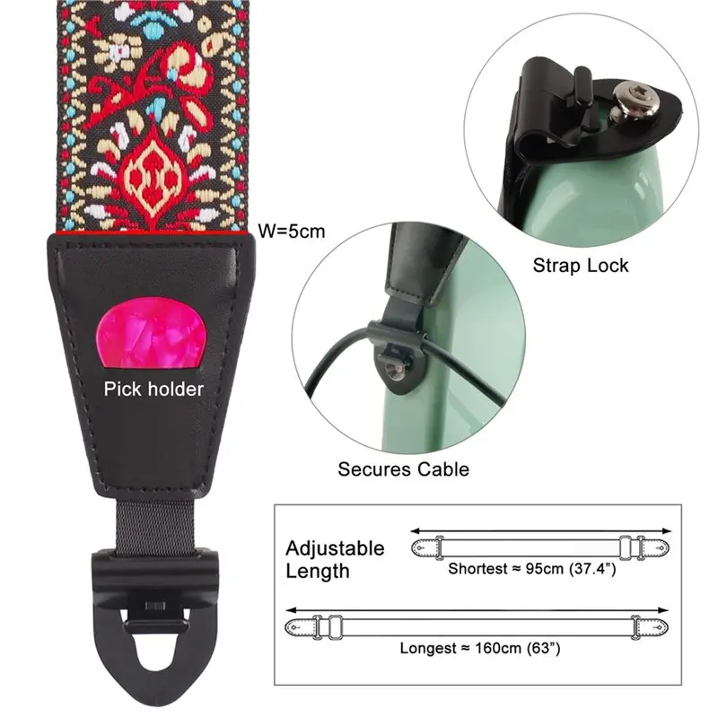 ABKG Schultergurte für Akustikgitarre, bestickter Gurt für Akustikgitarre/bestickter Gurt für E-Gitarre, Gitarrenzubehör