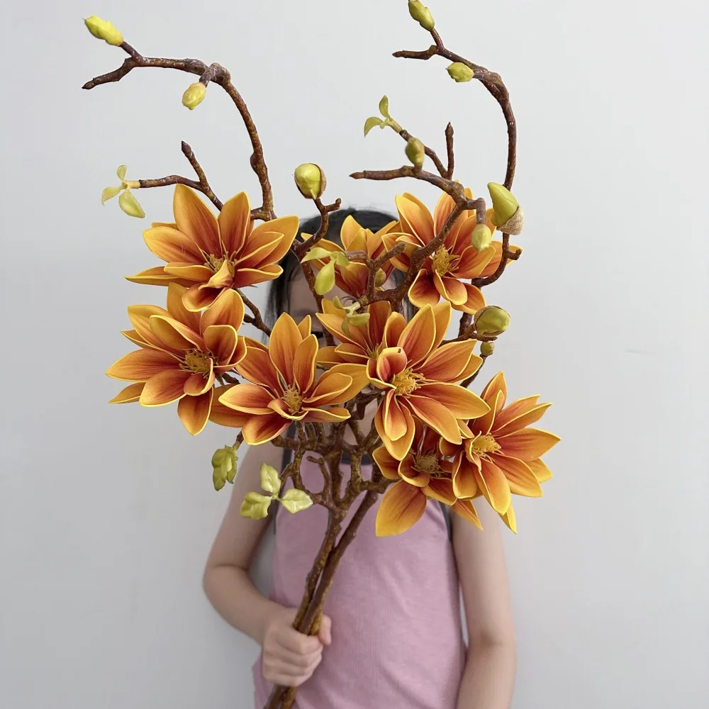 70 cm Magnolien-Kunstblume, Touch-Feeling, künstlicher Farbverlauf, Lotusblütenzweig, Wohnzimmer-Dekoration, Hochzeit – Detail 3