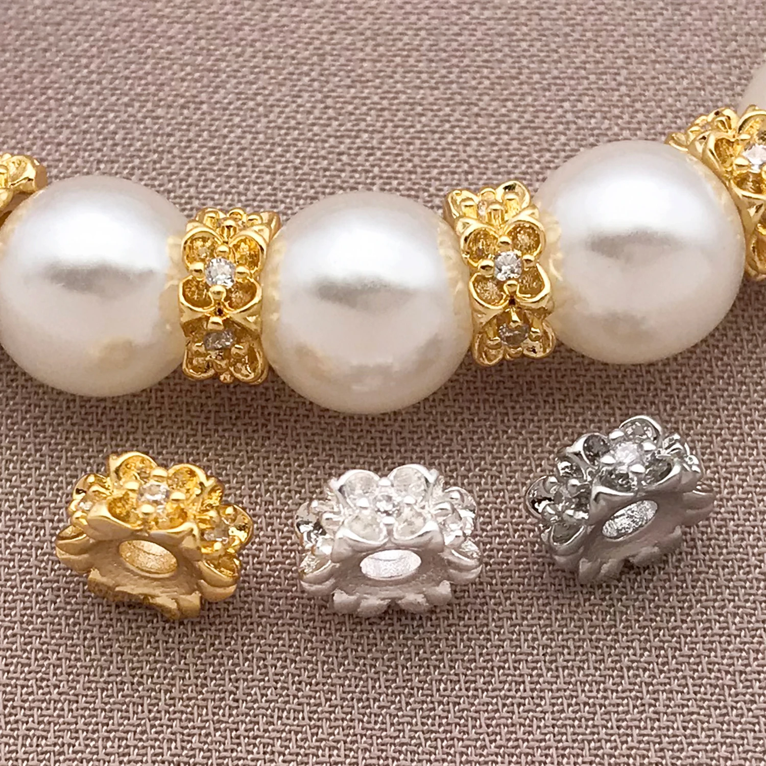 Mix 3/5pcs 18K Copper Plated Real Golden Thick Silvery White Golden Osmanthus Zircon Spacer, DIY Jewelry Making Accessories