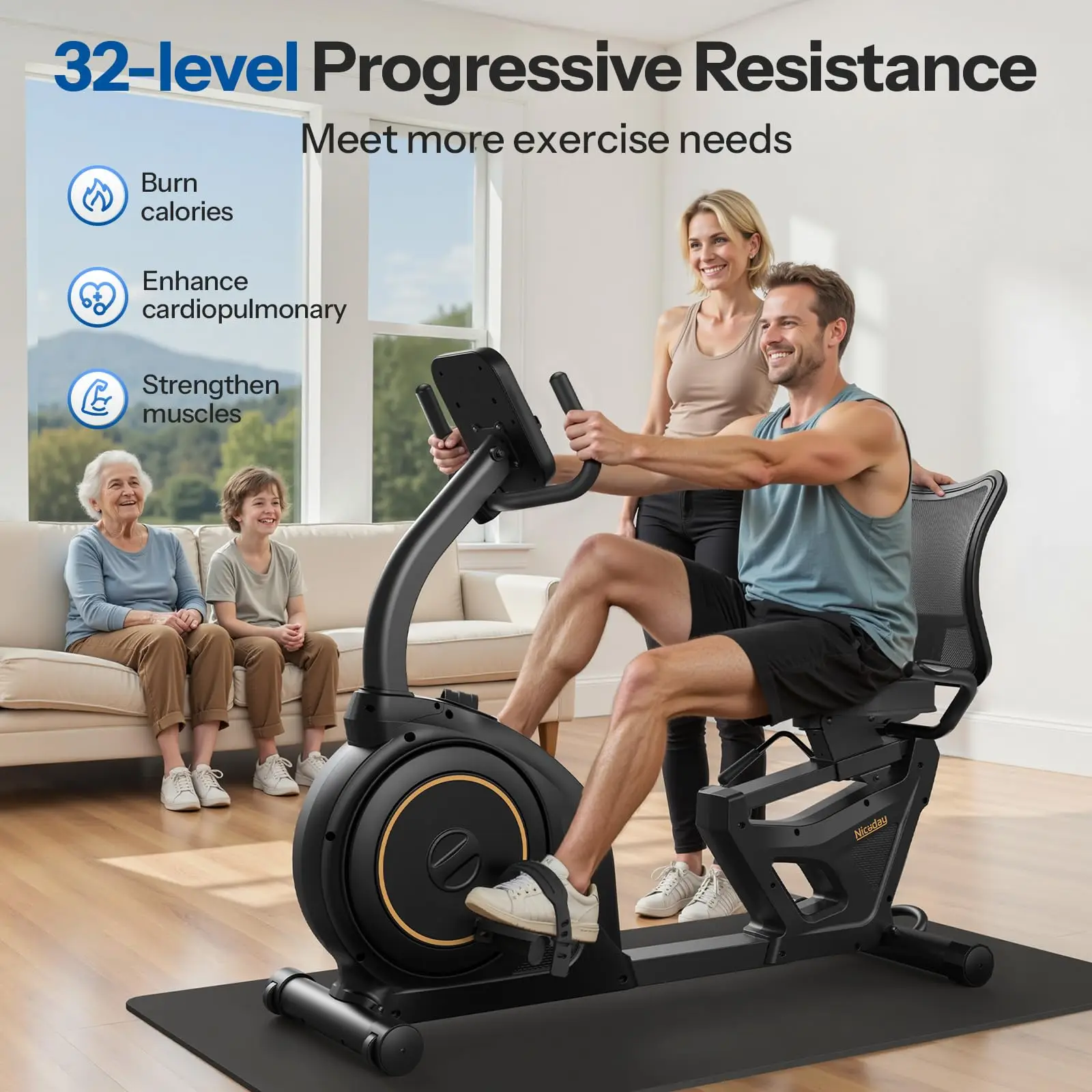 Recumbent Exercise Bike for Home Stationary Bike with APP Training