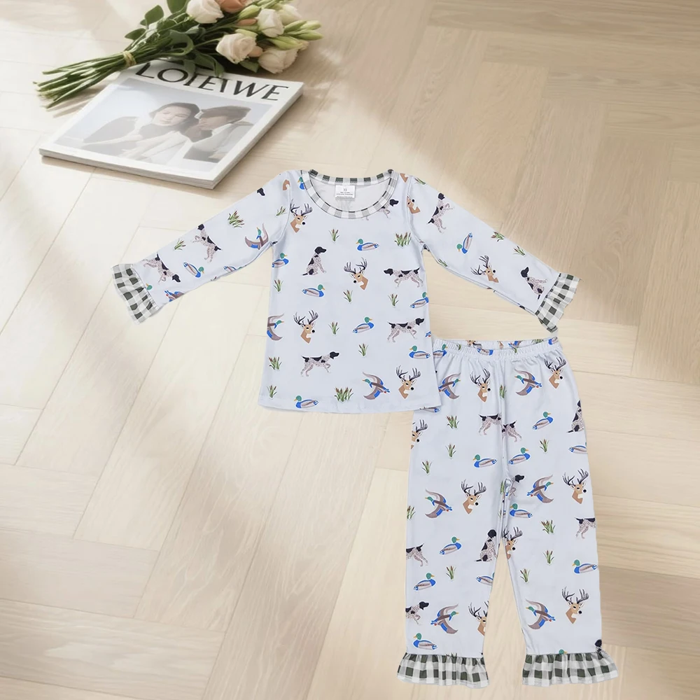 11.6 Baby Girls Duck Dog Hunting Top Pants Pajamas Clothes Sets