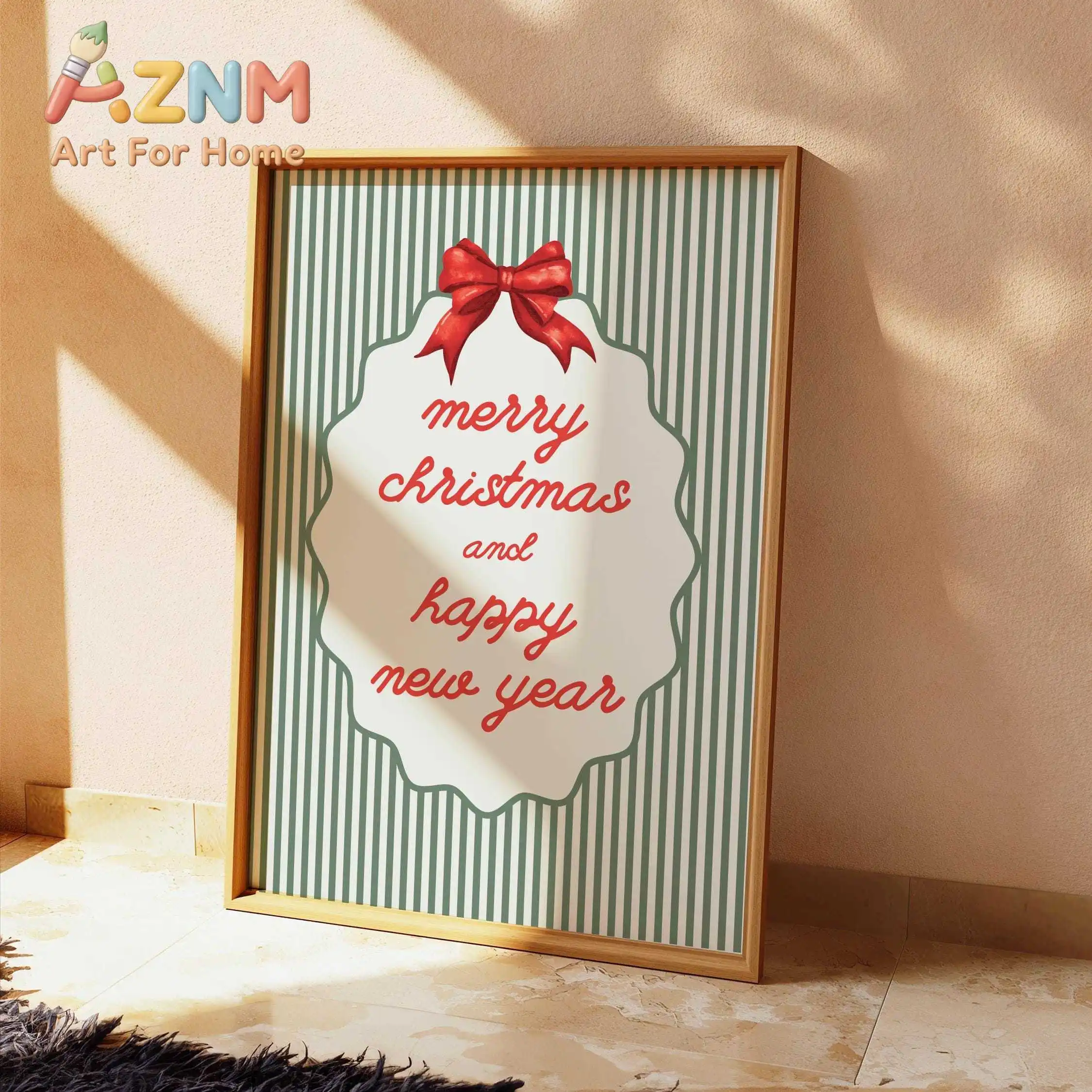 1pc Modern Merry Christmas Stripe Wall Art Poster Unframed Minimalist Holiday Home Decor Poster for Living Room & Bedroom Decor
