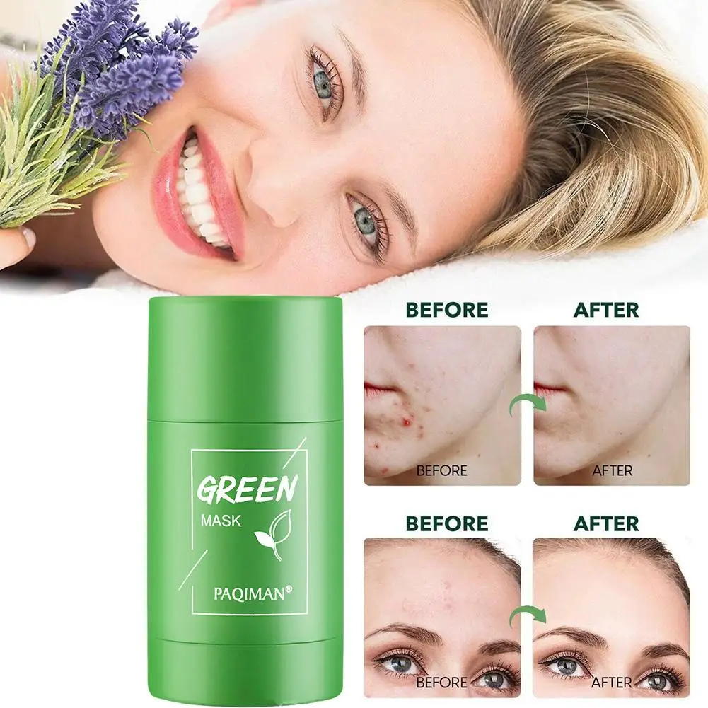 Vara de máscara de chá verde para cravos, limpeza profunda acne, argila purificante, controle de óleo, hidratação sólida, cuidados com a pele