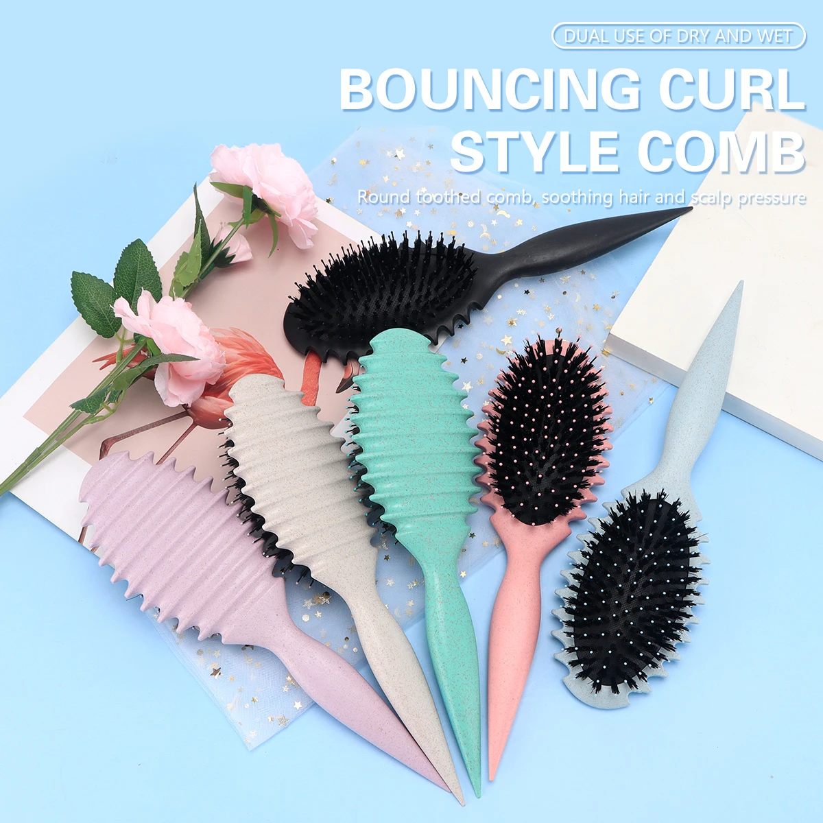 

Curly Hair Brush Curl Define Styling Brush Boar Bristle Beard Comb Styling Detangling Brush Multi-purpose Home Styling Tools