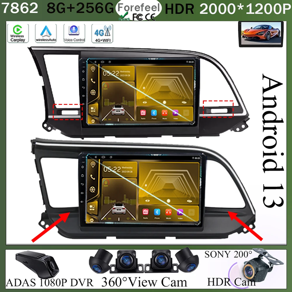 

Carplay Android 13 Car Android For Hyundai Elantra 6 2015- 2020 Car Multimedia Player Touch Screen GPS Navigation No 2din DVD