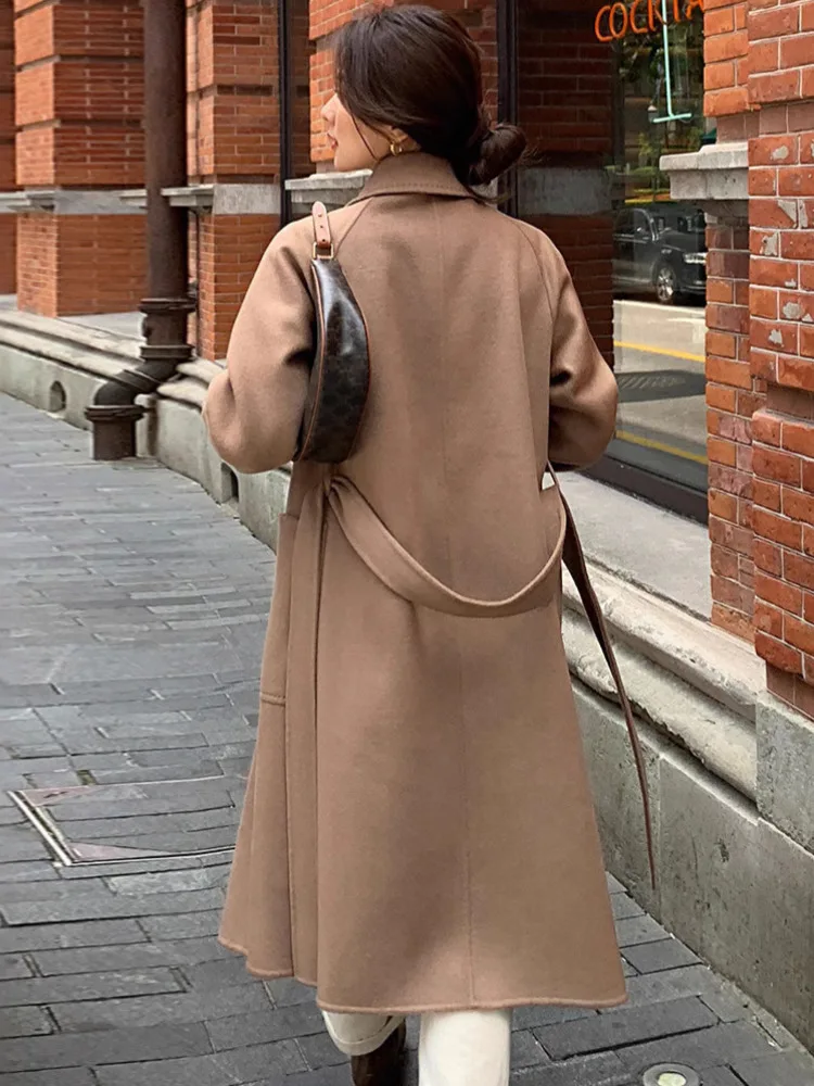 معاطف صوف من WHTREND للنساء على الطراز الكوري بجيب كبير وحزام صوف متوسط الطول معطف شتوي دافئ ملابس فاخرة WH1626 #4