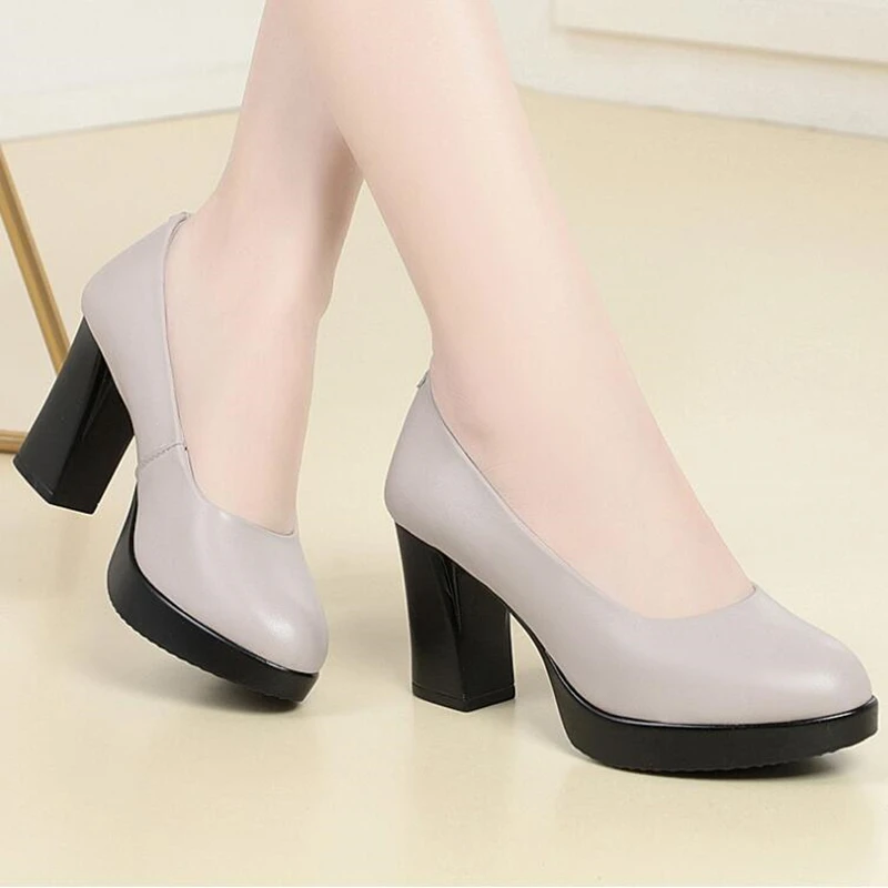 AIYUQI High Heel Women Shoes New 2024 Spring Genuine Leather Fashion Large Size Thick Heel Women Dress Shoes