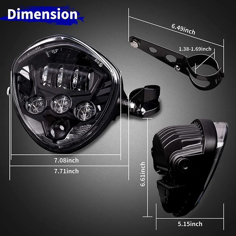 7 Inch Universal Motorcycle LED Headlight With Bracket Clip For Honda Yamaha Kawasaki Suzuki