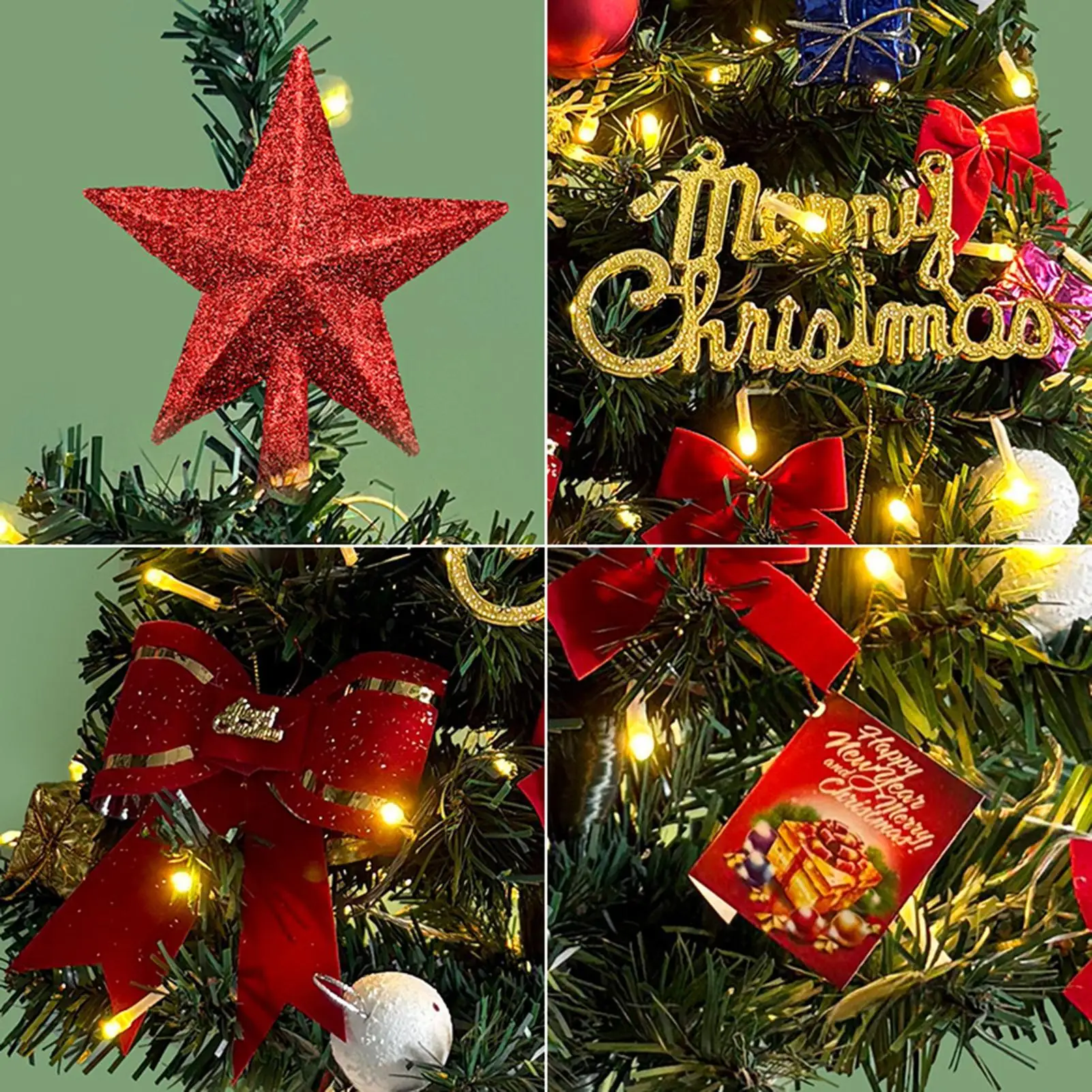 

Настольная рождественская елка 17 дюймов с подсветкой, шариками, бантом, маленькая рождественская елка, декор стола для домашнего декора, спальни в помещении и на открытом воздухе