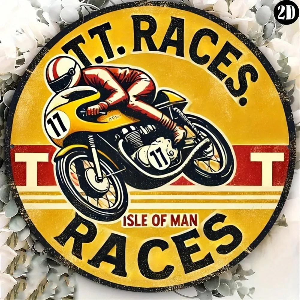 1pc Vintage T.T. Races Isle Of Man Metal Wall Art - Foil Engraved Durable Decor, Customizable Easy-Hang for Indoor/Outdoor Home